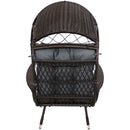 Back view of faux wicker egg chair with dark gray cushion.