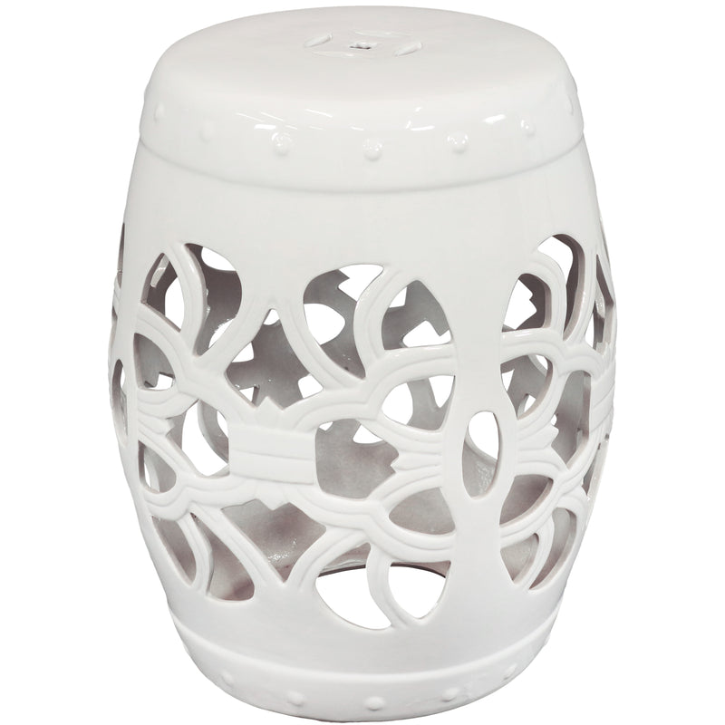 Sunnydaze Knotted Quatrefoil Ceramic Garden Stool Side Table - 18" - White