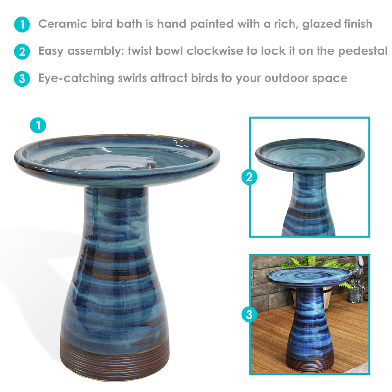 Sunnydaze Glazed Ceramic Duo-Tone Outdoor Bird Bath