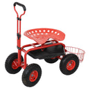 Sunnydaze Rolling Garden Cart with Extendable Steering Handle, Swivel Seat & Planter Basket