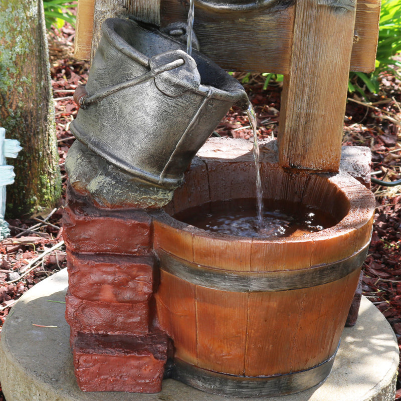 Sunnydaze Rustic Pouring Buckets Outdoor Fountain with Solar Lantern - 34"