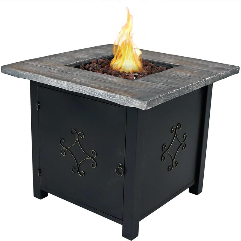 Sunnydaze Outdoor 30-Inch Square Propane Gas Fire Pit Table with Lava Rocks