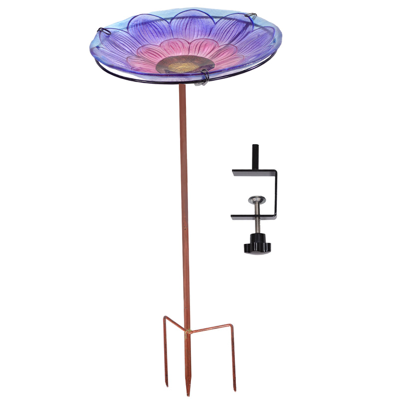 Sunnydaze Deck-Mounted/Staked Glass Bird Bath