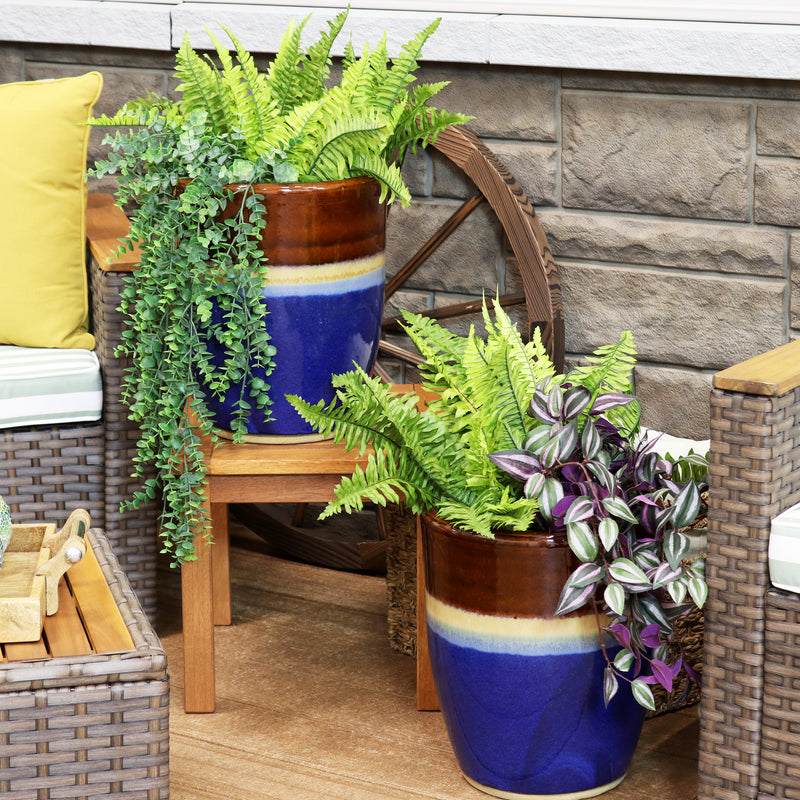 Sunnydaze Set of 2 Captivating Vista Ceramic Planters - Beachcomber