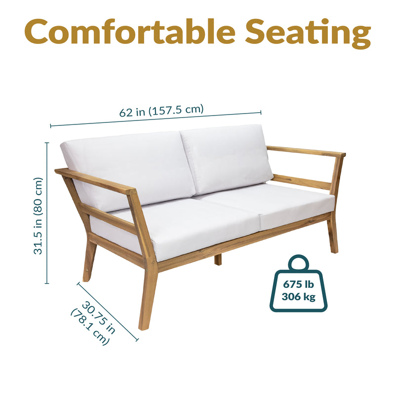 Sunnydaze Bodie Acacia Patio Loveseat - 2-Seater Outdoor Sofa with Cushions