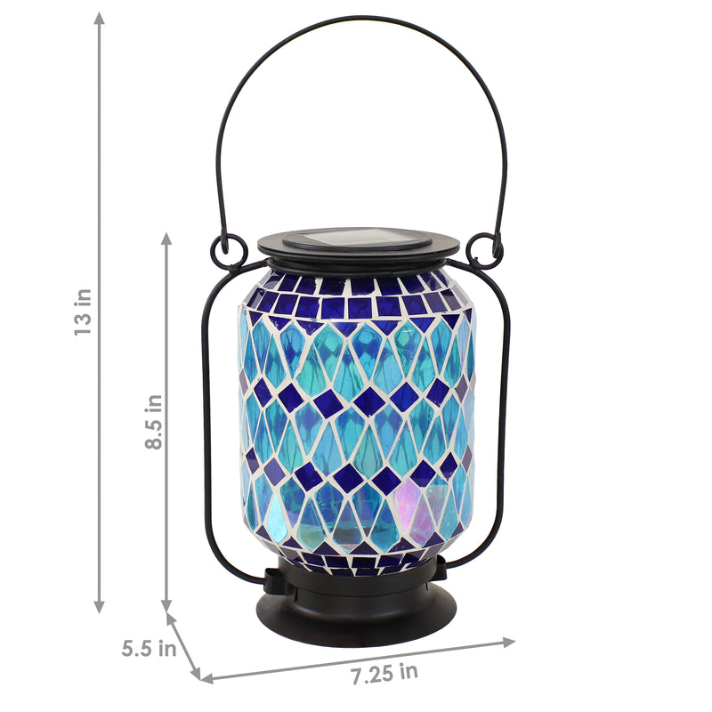 Sunnydaze Cool Blue Mosaic Glass Solar LED Lantern - 8.5"