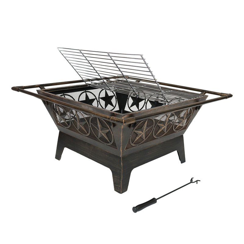 Sunnydaze 32" Northern Galaxy Square Outdoor Fire Pit with Cooking Grate & Spark Screen