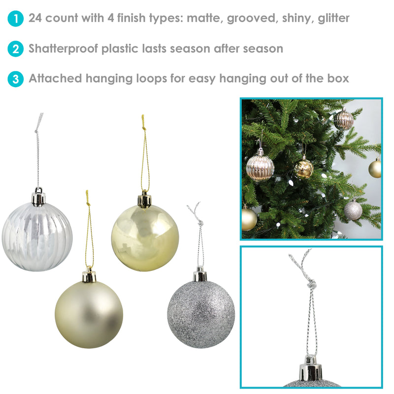 Sunnydaze Merry Medley 24pc Christmas Ornament Balls