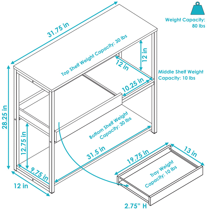 Image showing the overall product dimensions including height, depth and width.