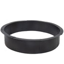 Black circular metal fire pit ring with a wide rim and open center, shown on a white background.