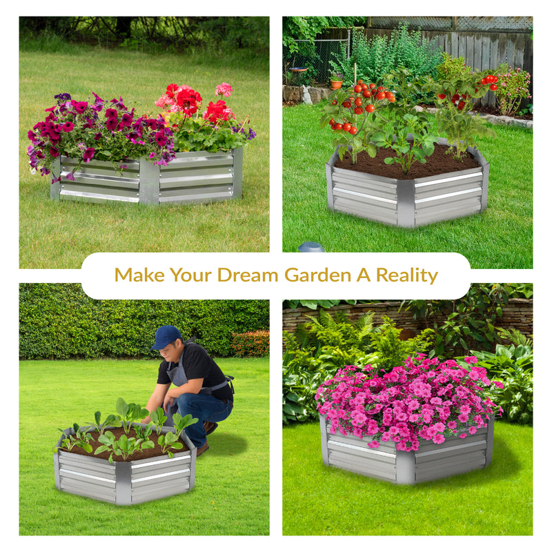 Sunnydaze Galvanized Steel Hexagon Raised Garden Bed - 12.25" H