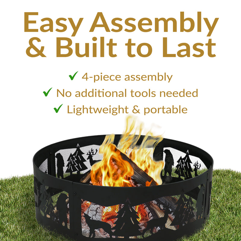 Sunnydaze Portable 36" Outdoor Fire Pit Ring with 360-Degree Cutouts