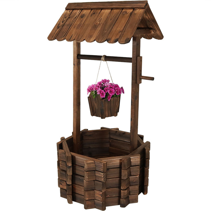 Sunnydaze Wood Wishing Well Outdoor Garden Planter - 45" H