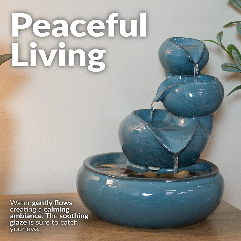 Sunnydaze Tiered Vessels Ceramic Indoor Water Fountain - 10"