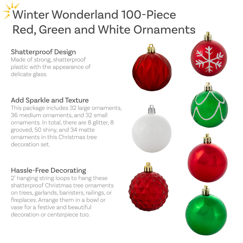 Sunnydaze Winter Wonderland 100ct Christmas Ornament Balls