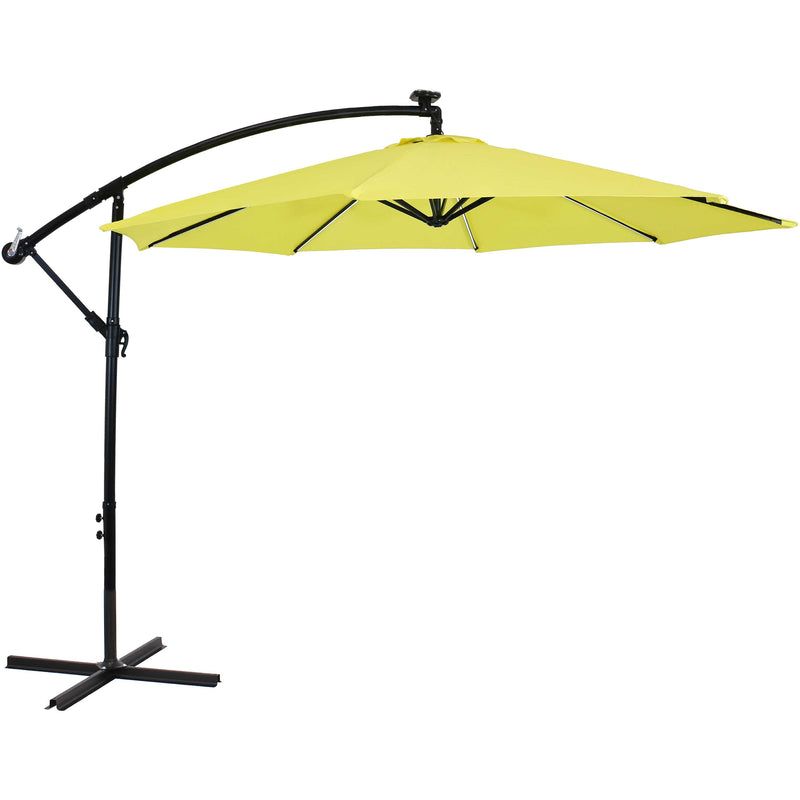 Sunnydaze Offset Patio Umbrella with Solar LED Lights - 10-Foot