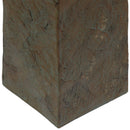 Digital Asset Alt. Text: Close-up view of the textured polyresin base of an outdoor pedestal fountain, showing the detailed weathered finish and square construction.