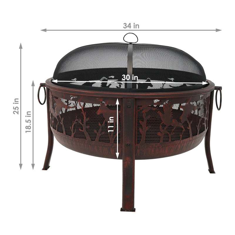 Sunnydaze Pheasant Hunting Fire Pit with Spark Screen - 30" Diameter