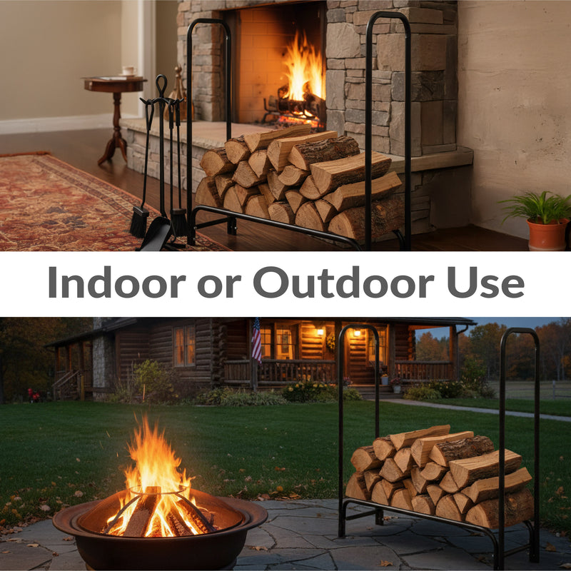 Sunnydaze Outdoor Firewood Log Rack with Cover Combo - Black