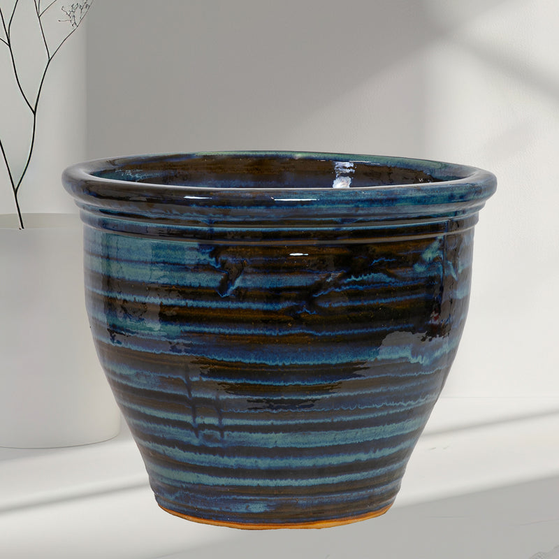 Sunnydaze Studio Glazed Ceramic Planter with Drainage Holes