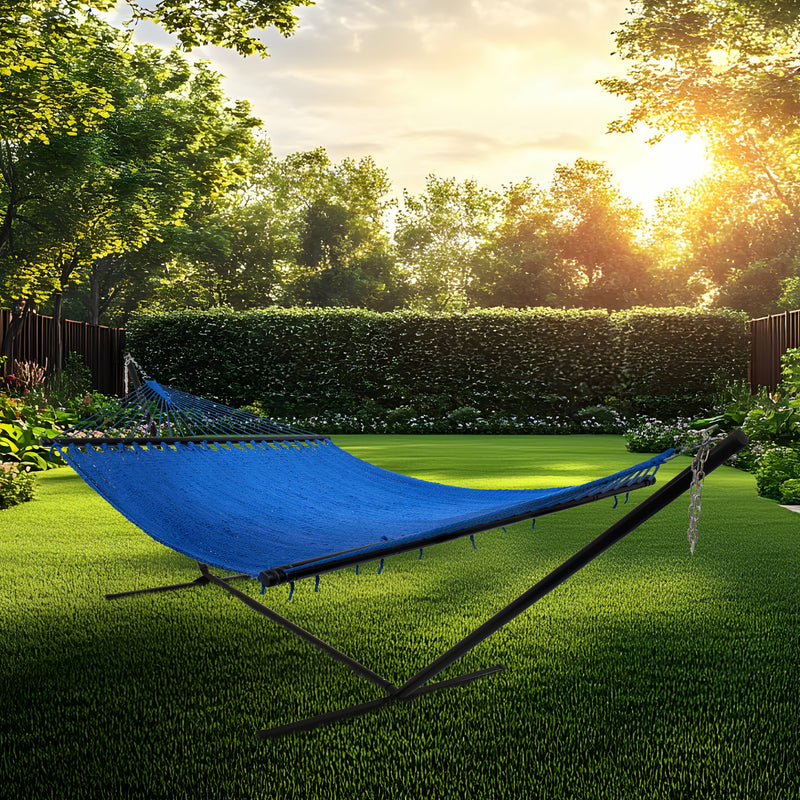 Sunnydaze 2-Person Soft-Spun Polyester Rope Hammock with Stand