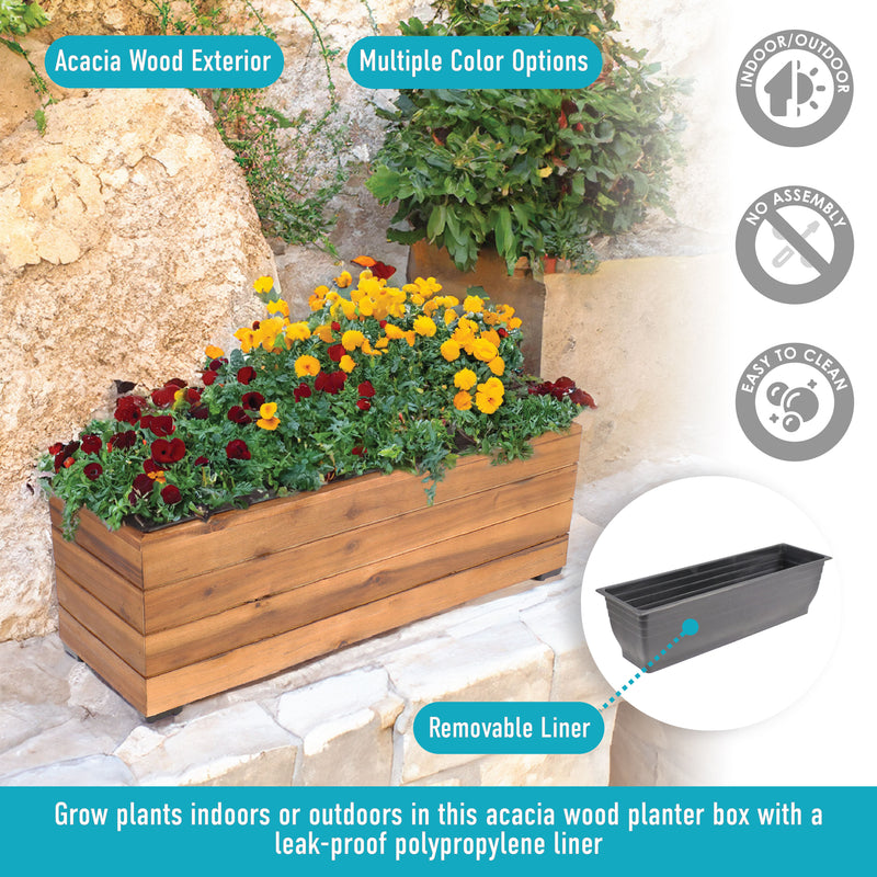 Sunnydaze Rectangular Wood Planter Box with Plastic Liner