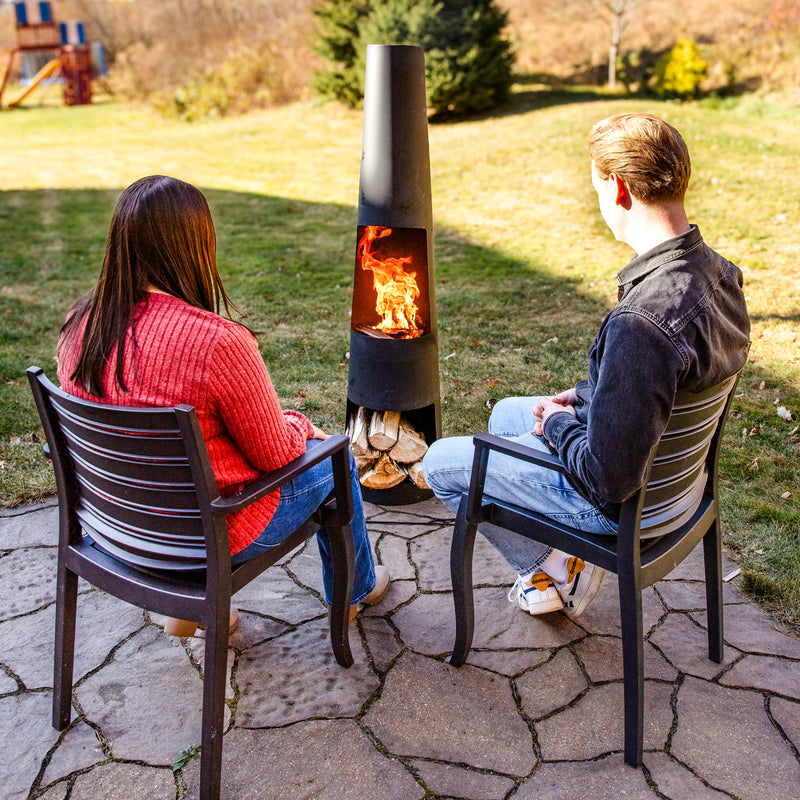 Sunnydaze 59" H Steel Fire Pit Chiminea with Built-In Log Holder