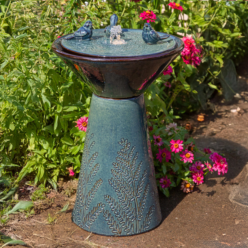 Sunnydaze Gathering Birds Ceramic Outdoor Fountain with LED Lights - 28.25"