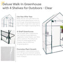 Sunnydaze Deluxe Walk-In Greenhouse with 4 Shelves for Outdoors - Clear