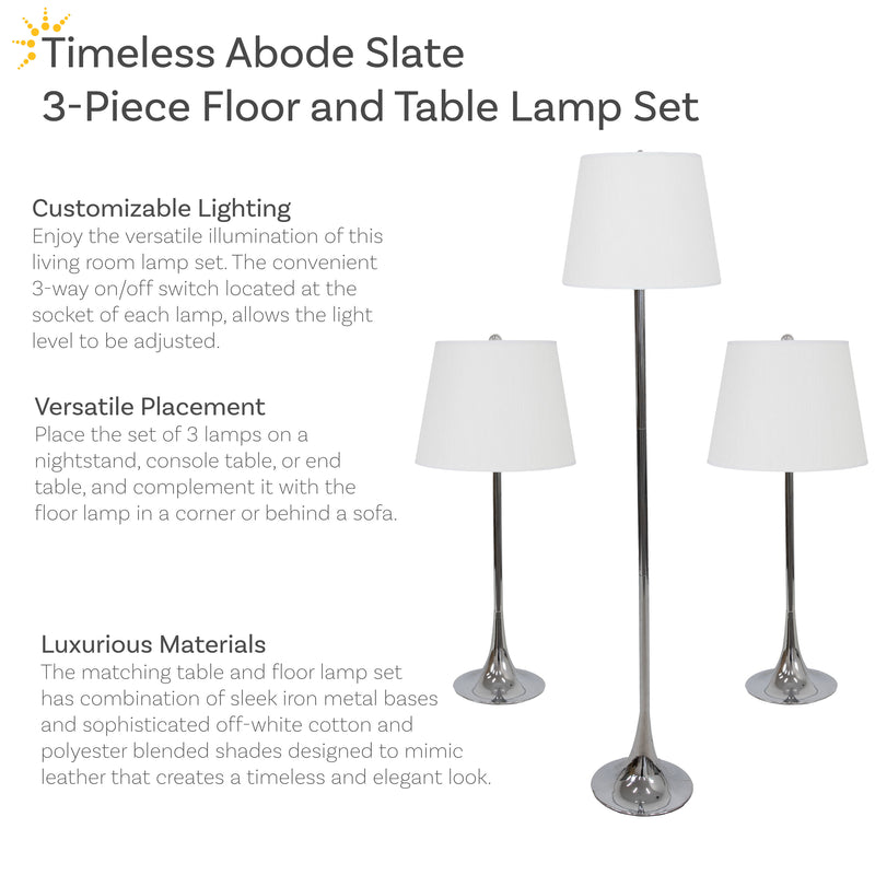 Sunnydaze Modern Splendor 3-Piece Floor and Table Lamp Set