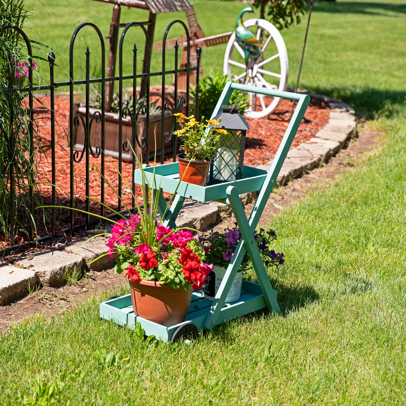 Sunnydaze 2-Tiered Flower Garden Cart - 34” H - Robin Egg Blue