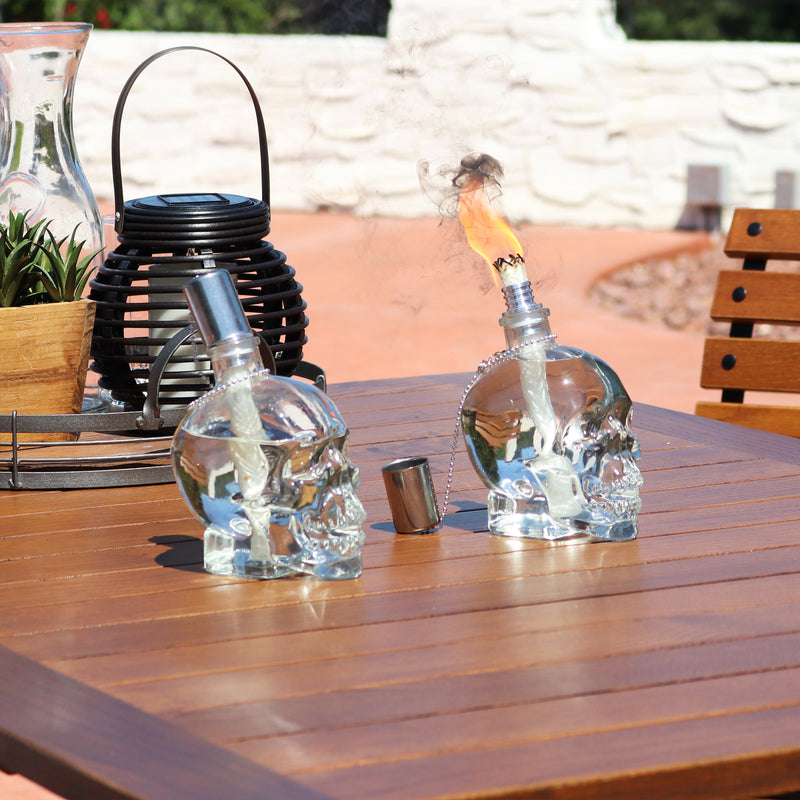 Sunnydaze Grinning Skull Glass Tabletop Torches