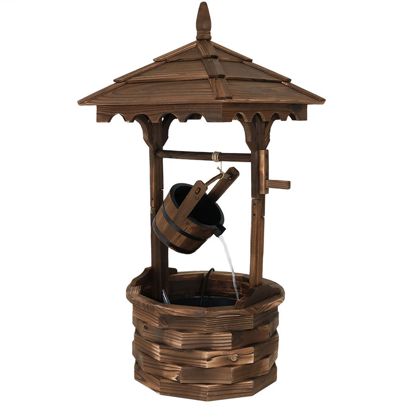 Sunnydaze Old-Fashioned Wood Wishing Well Fountain with Liner, 48-Inch Tall