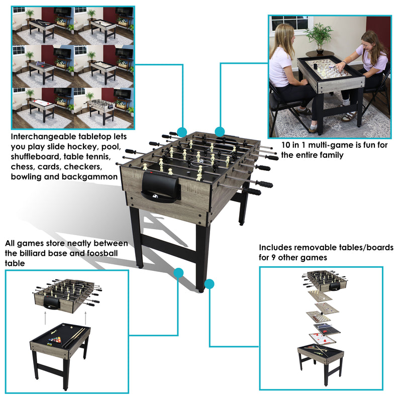 Sunnydaze 10-in-1 Multi-Game Table - 49.5"