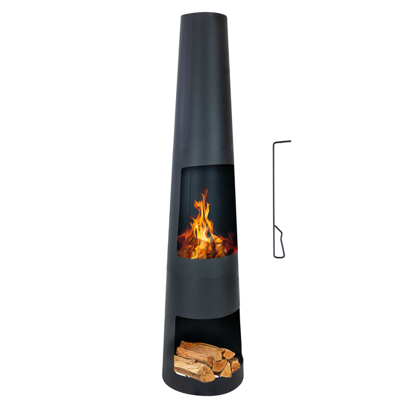 Sunnydaze 59" H Steel Fire Pit Chiminea with Built-In Log Holder