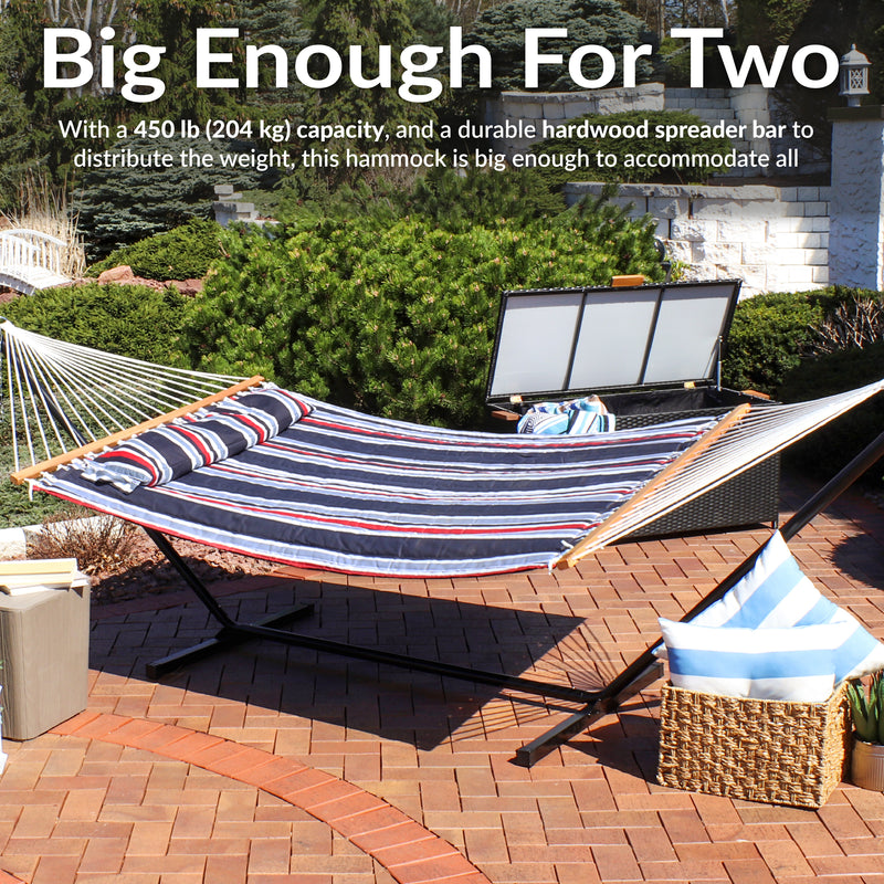 Sunnydaze 2-Person Quilted Fabric Double Hammock with Pillow