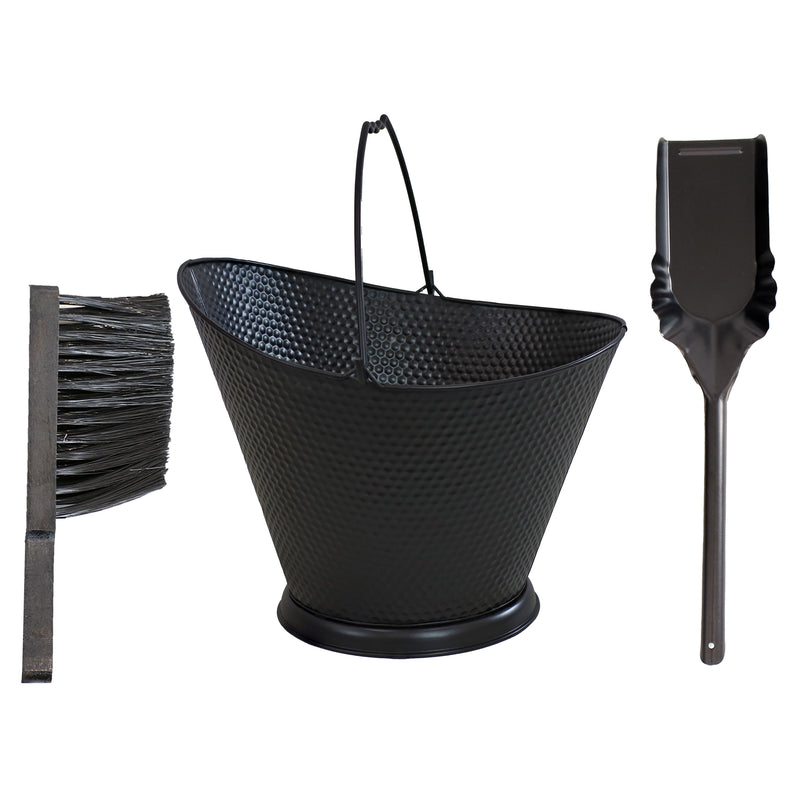 Sunnydaze 5-Gallon Fireplace Ash Bucket with Shovel and Brush - Black