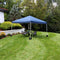 blue 12'x12' pop up canopy with white frame and sandbags