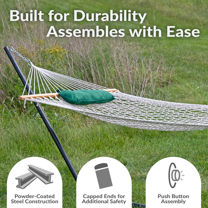 Sunnydaze Rope Hammock with 12' Steel Stand, Pad, and Pillow