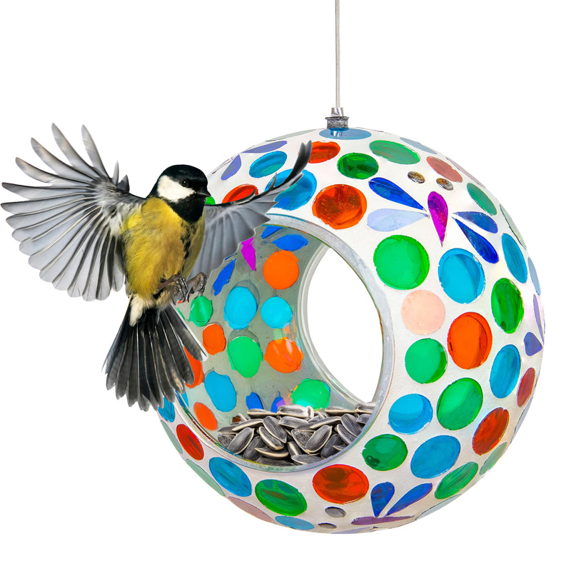 Sunnydaze Round Mosaic Glass Hanging Bird Feeder - 6"
