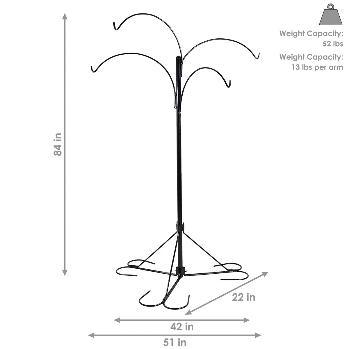 multi hanging basket plant stand Sunnydaze 4-Arm Hanging Plant Basket Stand with Adjustable Arms 84-inch Tall