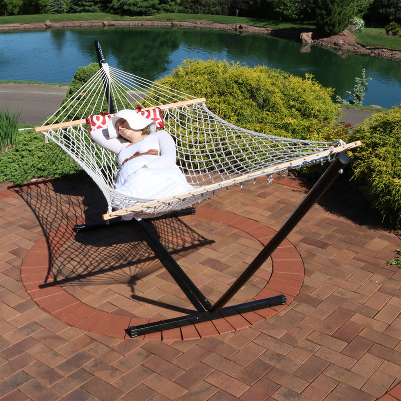 Sunnydaze Rope Hammock with 12' Steel Stand, Pad, and Pillow