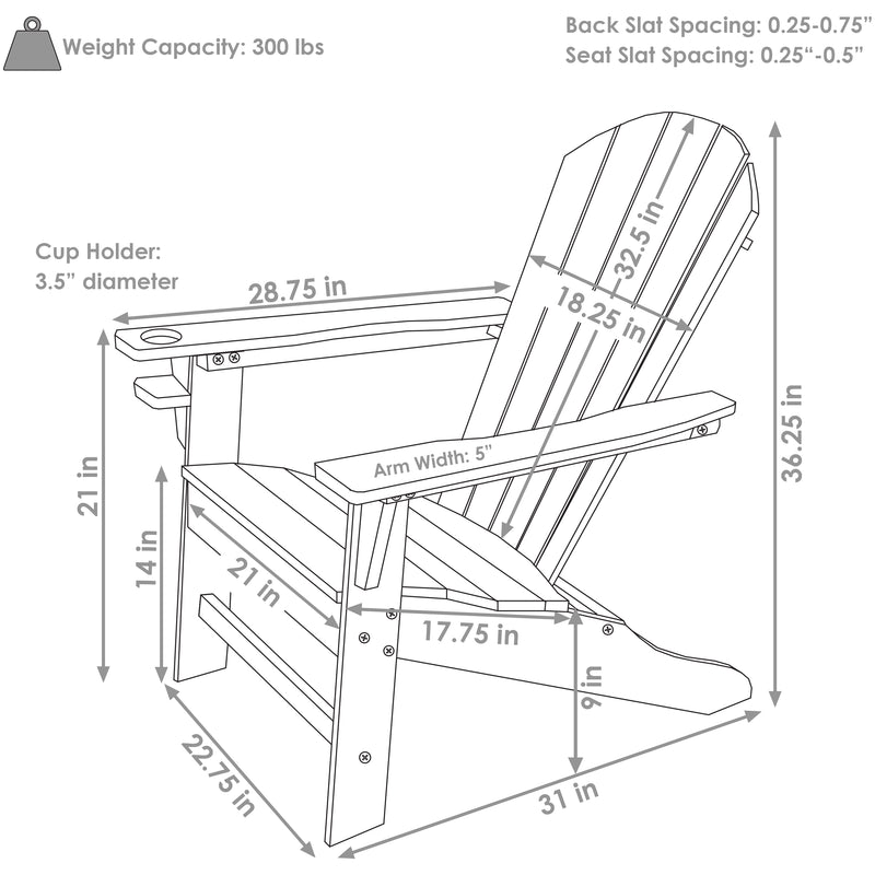 Sunnydaze All-Weather Lake-Style Adirondack Chair with Cup Holder