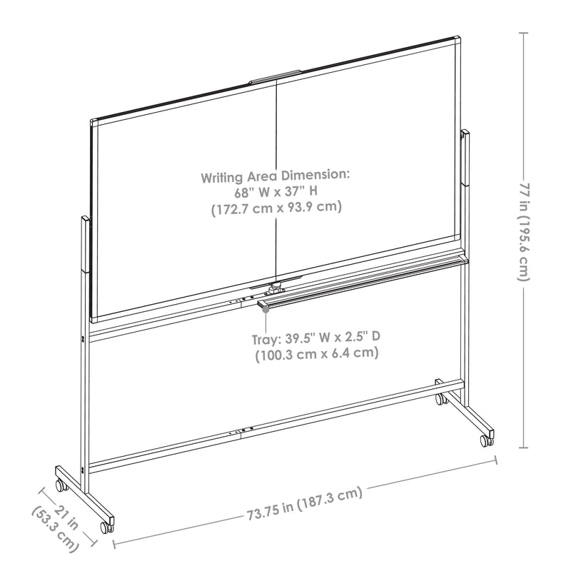 Sunnydaze Double-Sided Rolling Magnetic Whiteboard - 77" H