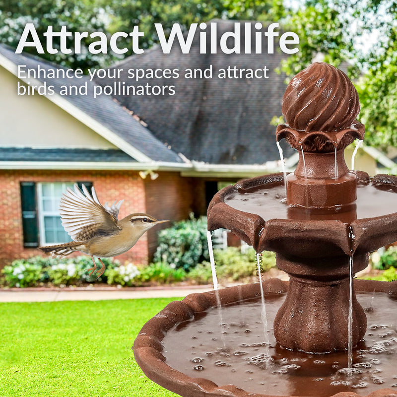 Sunnydaze 2-Tier Solar Outdoor Water Fountain with Battery Backup