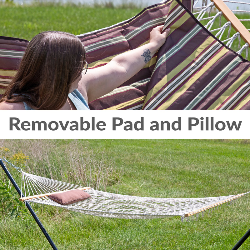 Sunnydaze Rope Hammock with 12' Steel Stand, Pad, and Pillow