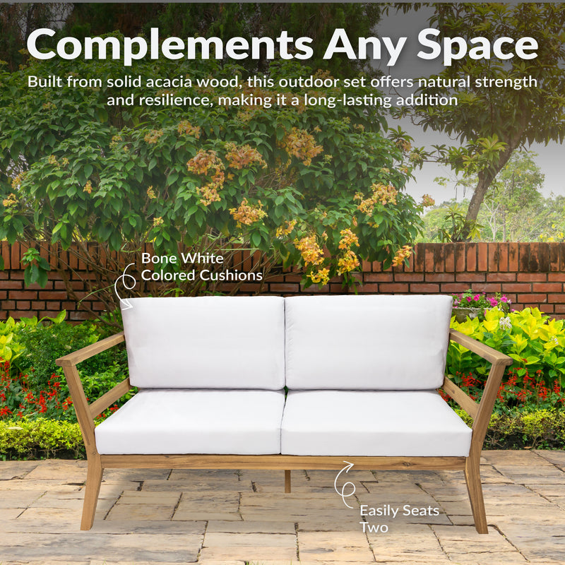 Sunnydaze Bodie Acacia Patio Loveseat - 2-Seater Outdoor Sofa with Cushions