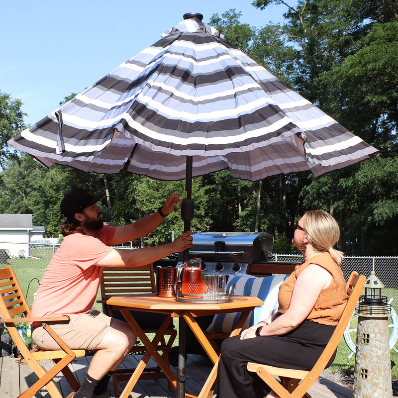 Sunnydaze Solar LED Lighted 9' Aluminum Umbrella with Tilt & Crank