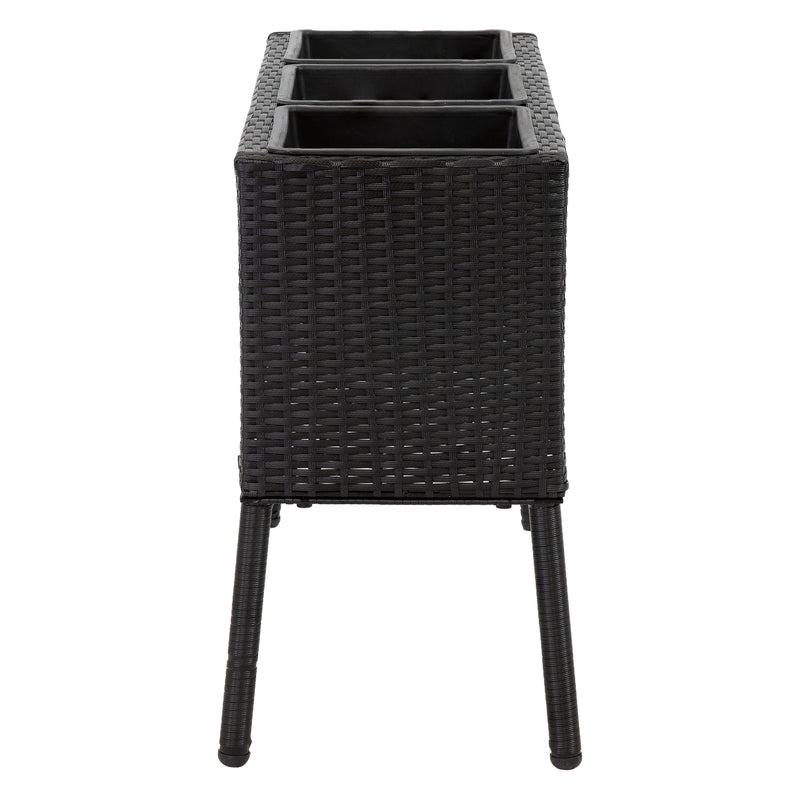 Sunnydaze 3-Section Wicker Raised Planter Box - Black