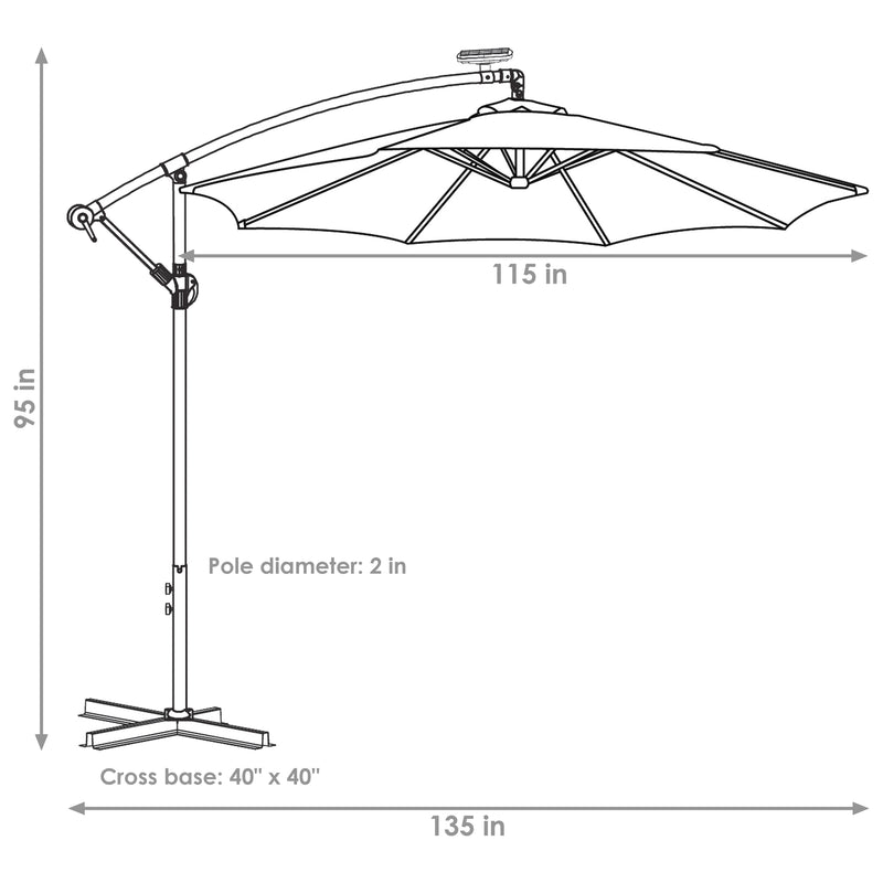 Sunnydaze 10-Foot Offset Cantilever Solar Patio Umbrella with Outdoor LED Lights, Crank, and Cross Base, Navy Blue